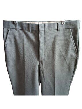 True Vintage Pants 40x30 Farah Green Checkered Flat Front 1970's Polyester
